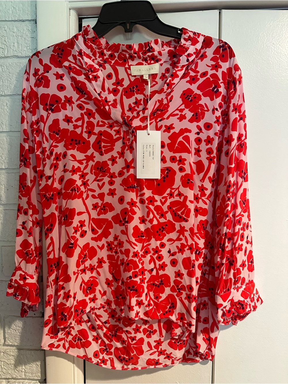 Caballero Floral Tie-Neck Blouse - Red/Pink